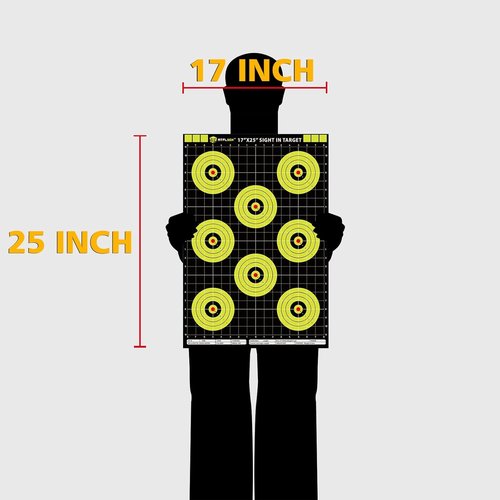 Atflbox High Visibility Bullseye Shooting Targets - 17x25 Inch Paper Targets for Handgun, Rifle, Airgun