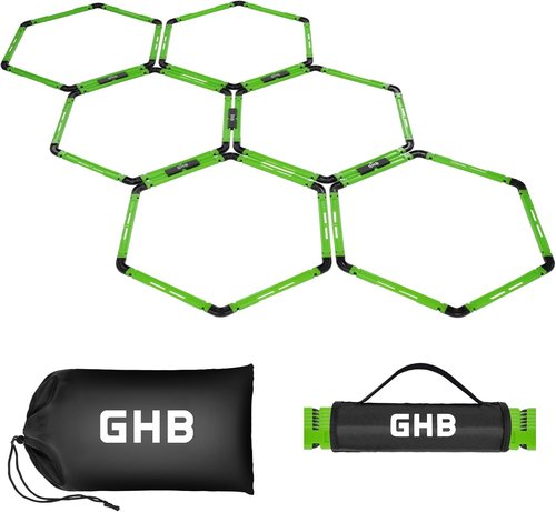 GHB Hex Agility Rings - Portable Speed Training Set with Carrying Bag | 6 Hexagon Rings for Footwork
