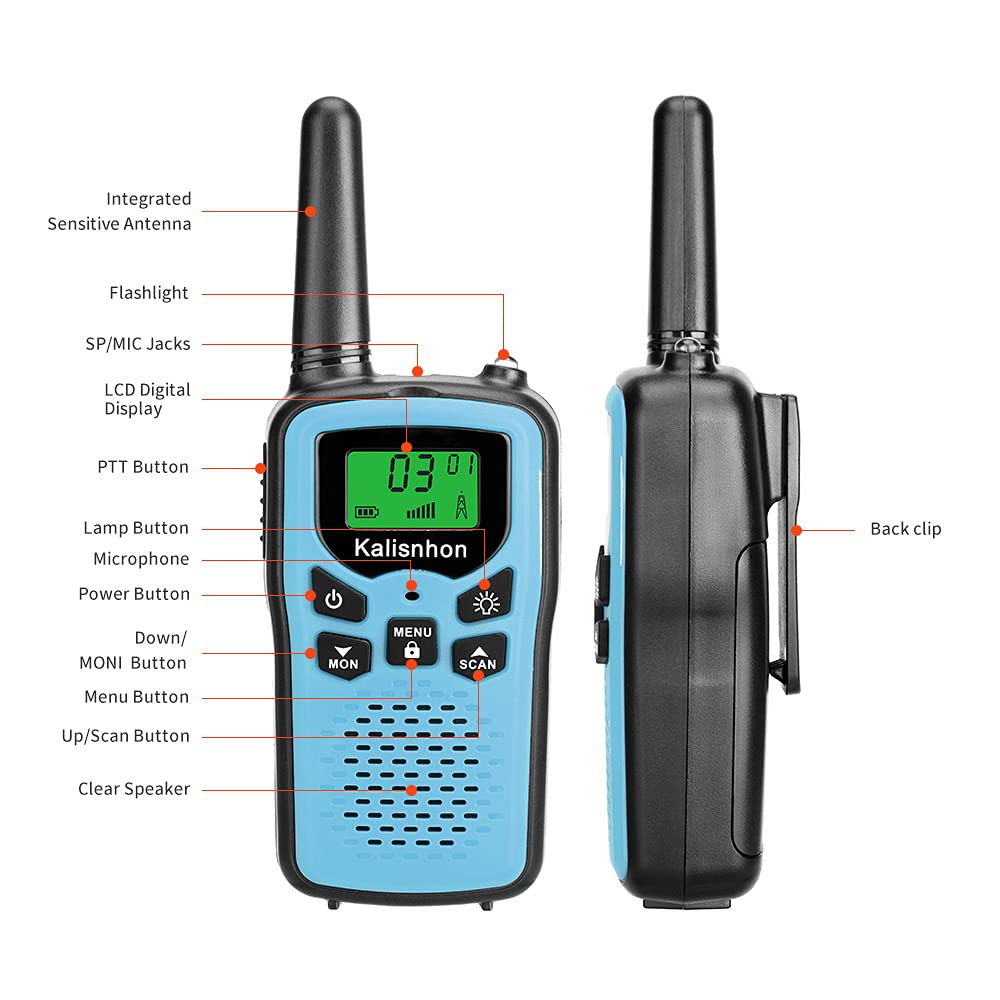 Walkie Talkies for Adults,Kalisnhon walkie talkies with 22 FRS Channels，walkie Talkie Long Range with Flashlight VOX LCD Display Two Way radios for Cycling Camping Hiking(2 Pack) 2-Blue