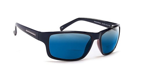 Coyote Eyewear BP-13 Polarized BiFocal Sunglasses +1.00 in Black/Blue Mirror UV Protection Wrap-Around Reading Sunglasses
