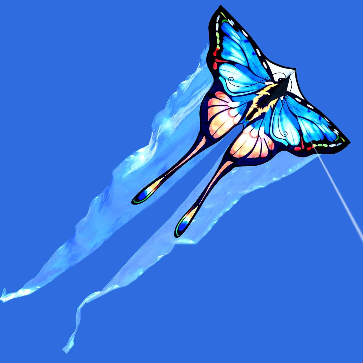 SGftre Blue Tulle Butterfly Kite - Easy to Fly Outdoor Fun for Kids Ages 4-8 | Perfect Summer Activity