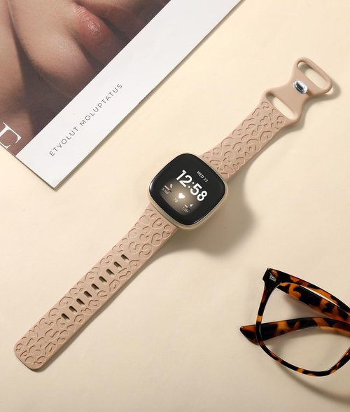 Odbeai Sport Bands Compatible with Fitbit Versa 4 Bands for Woman/Versa 3,for Fit bit Sense 2/Sense,Leopard Engraved Cute Fancy Soft Silicone Waterproof Replacement Wristbands Strap