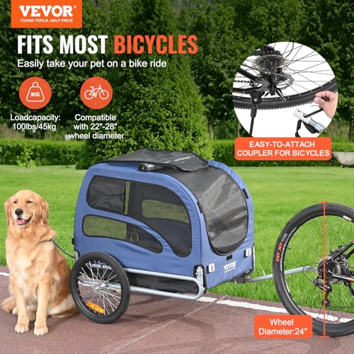 VEVOR Blue Dog Bike Trailer Supports 100 lbs Pet Bicycle Carrier Folding Frame