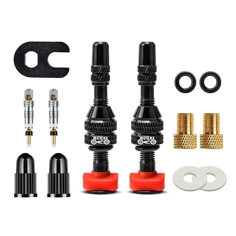 40mm Tubeless Presta Valve Stem Kit - Black, 2 Pack with Cores & Adapters