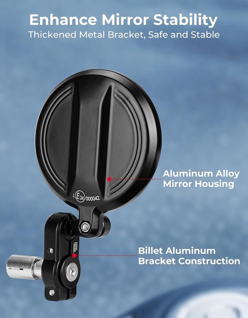 KEMIMOTO Universal Motorcycle Mirrors - 360° Rotatable Handlebar Side Mirrors | Fits 7/8" Bars