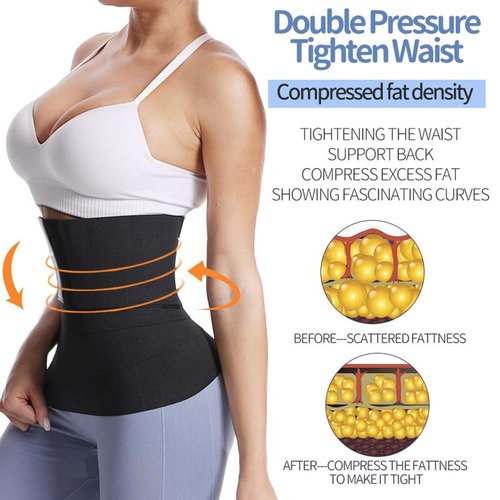 Meichoon Waist Trainer for Women Tummy Control Bandage Wrap Trimmer Workout Girdle 500CM/16.4FT Black