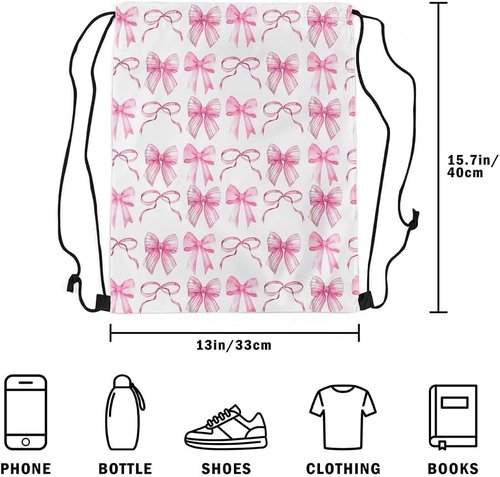 Jejeloiu Cute Bow Drawstring Backpack - Waterproof Kawaii Gym Bag | 13"x15.7" Cherry Fruit Design