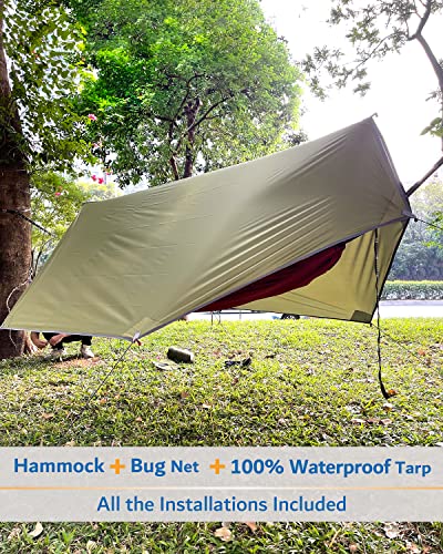 Sunyear USA Green Camping Hammock with Net & Straps - 55"W x 106"L Single