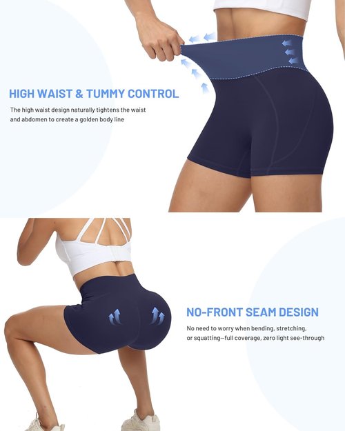 Moozava Women's High Waisted Biker Shorts - No Front Seam Tummy Control Spandex for Yoga & Gym | 3"/5"/8" Sizes
