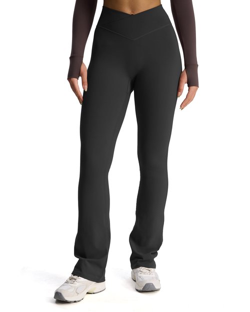 Aoxjox Flare Leggings for Women Trinity Tummy Control High Waisted Wide Leg Crosswaist Yoga Pants 33" (Black, Medium)