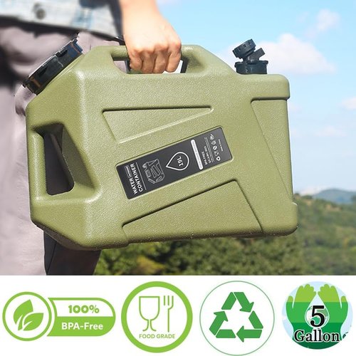 Xurwiin 5 gallon Camping Water Container with Spigot, Portable BPA-Free Water Jug for Camping Hiking Emergency Stroage (Army Green, 5, Gallons)