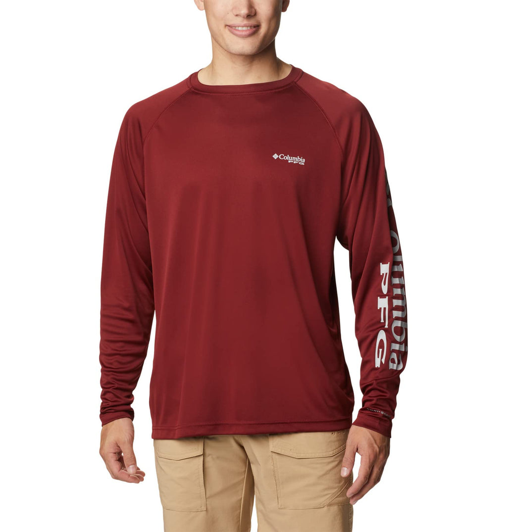 Columbia Men's Terminal Tackle Long Sleeve Shirt, Red Jasper/Cool Grey Logo, XX-Large