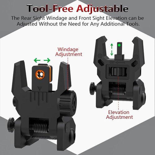 Fiber Optic Sights - Flip-Up Front & Rear Sights with Green/Red Dots | Tool-Free Adjustment