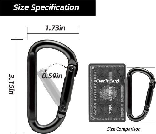 EZYA Heavy Duty Carabiner Clips - 860lbs Strength | 3" Iron D-Ring Keychain Hooks for Keys, Gym, Camping & Hiking