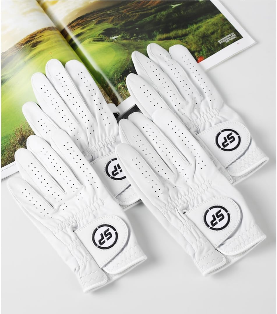 Skiennix Golf Gloves - 100% AAA Cabretta Leather, Ergonomic Ultra-Thin Design, Wear-Resistant White