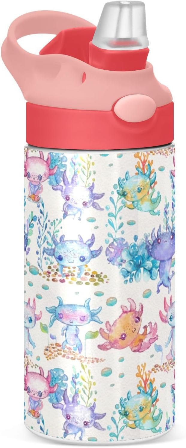 Skiennix Cute Axolotl Stainless Steel Water Bottle - 12 Ounce Vacuum Insulated for Kids