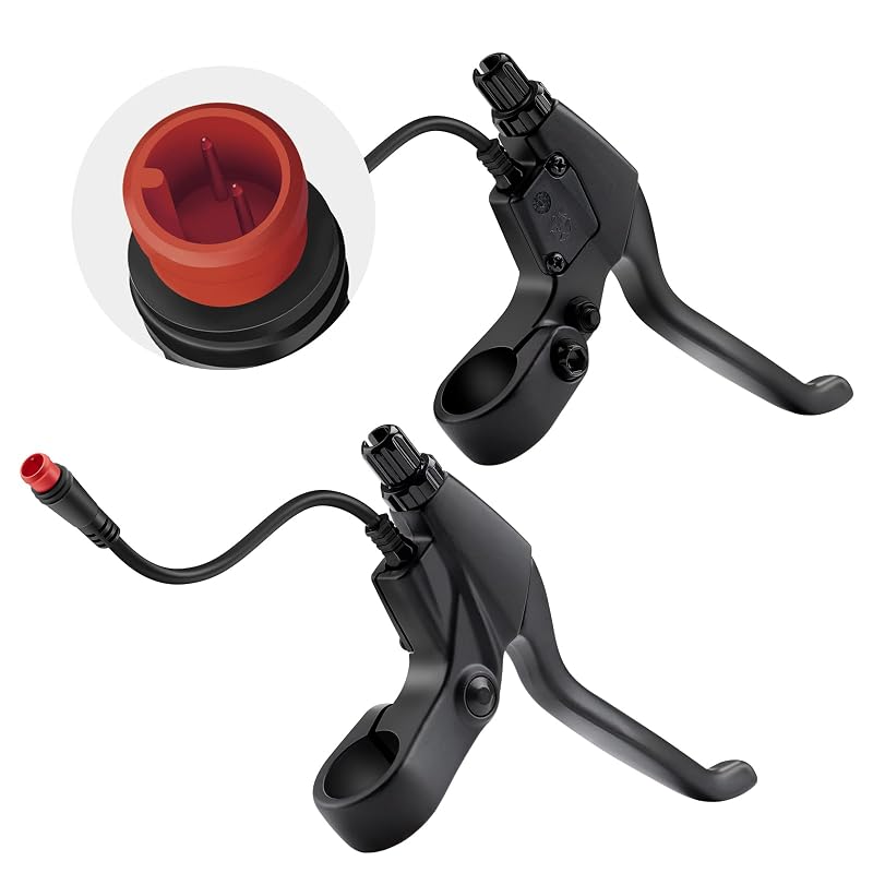2 Pin Brake Levers for Electric Bicycle, 12cm Cable Length, 1 Pair - Variation: 2 Pin Male + No Extension Cable
