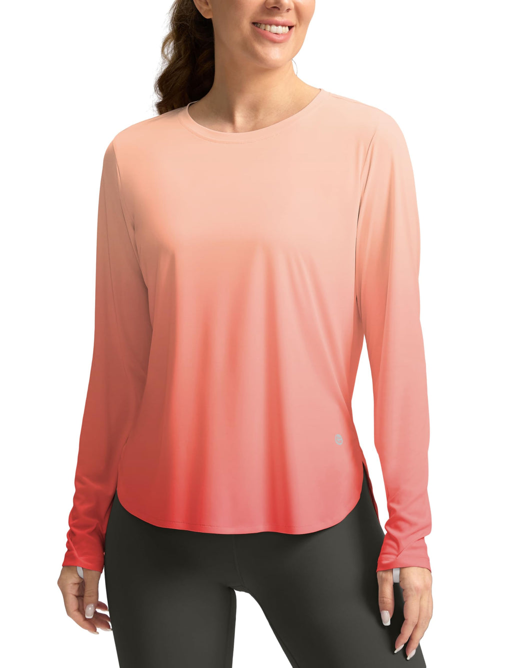 Women's Sun Shirts UPF 50+ Long Sleeve UV Protection Shirt Lightweight Quick Dry Workout Hiking Tops for Women(Orange/Red Gradient,XXL)