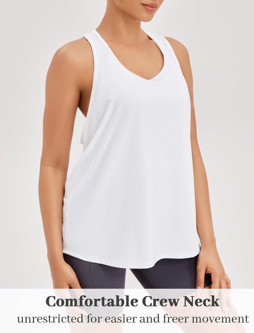 Womens Workout Athletic Tank Tops Loose Gym Yoga Racerback Sleeveless Running Sports Shirts Tops Classic Basic Lightweight Muscle Tees White