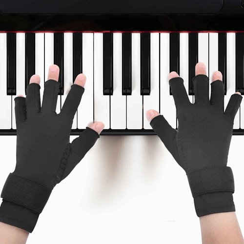 Tikaton Copper Infused Compression Arthritis Gloves with Wrist Strap for Hand Pain, Carpal Tunnel, Tendonitis, Swelling, Crocheting, Typing, Fits Women & Men (Small/Medium, 1 Pair)