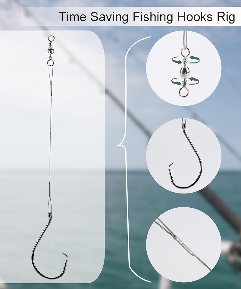 Offset Circle Fishing Hooks Rig 50pcs Saltwater Leader Set 9/0 (Variation 9/0, 50 Pack)
