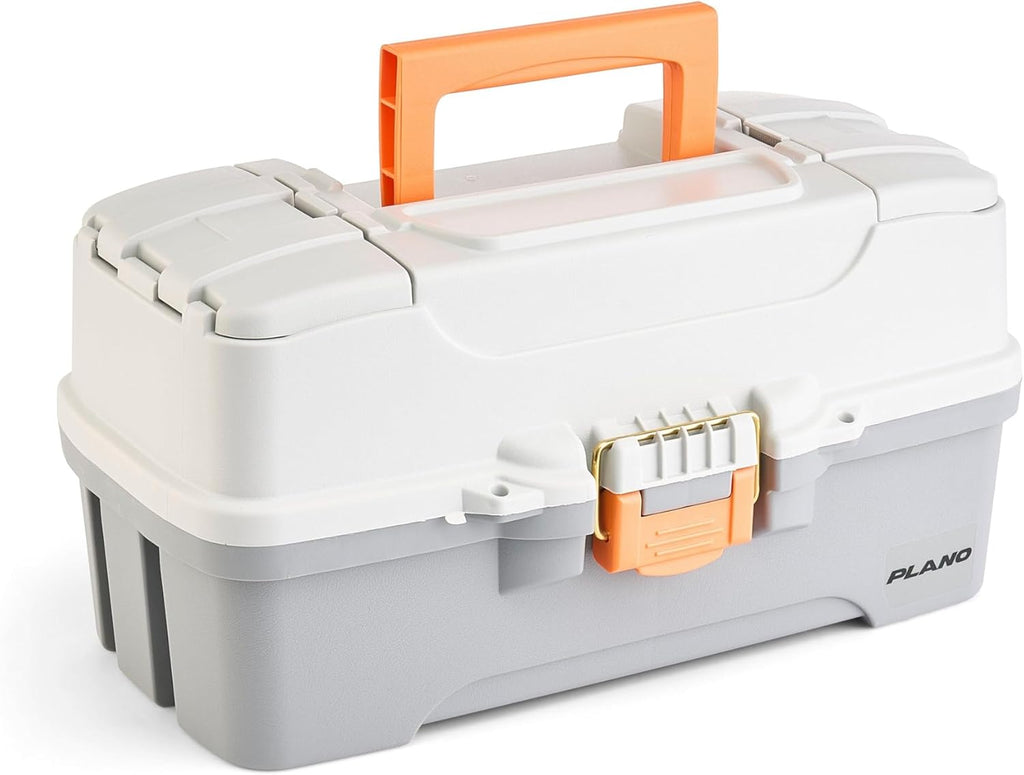 Plano Tackle Box - Three-Tray Design with Rust-Proof Brass Latch | Light Grey/Dark Grey, Portable Fishing Organizer