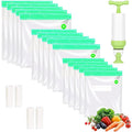 Green Kit: 20 Pack Reusable Sous Vide Bags with 3 Sizes, Hand Pump & Clips