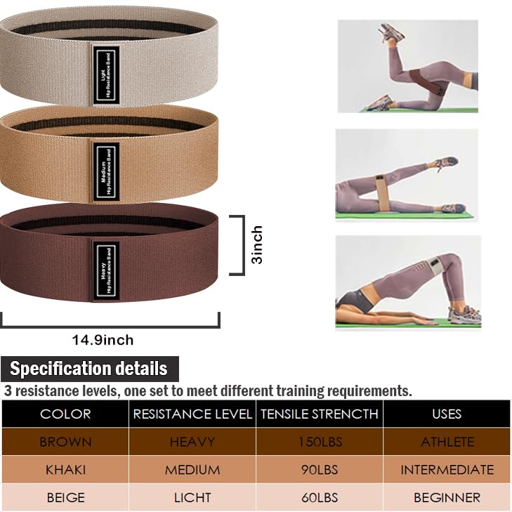 S.ROMZA Fabric Resistance Bands for Working Out Stretch Bands for Booty Used for Fitness and Home Exercises Legs Exercise Bands Pilates Workout Bands for Women and Men (Beige/Khaki/Brown)