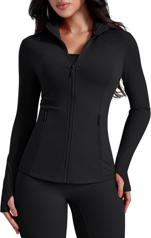 AVGO Women's Lightweight Athletic Zip-Up Jacket - Slim Fit Running Gym Top with Pockets & Thumb Holes