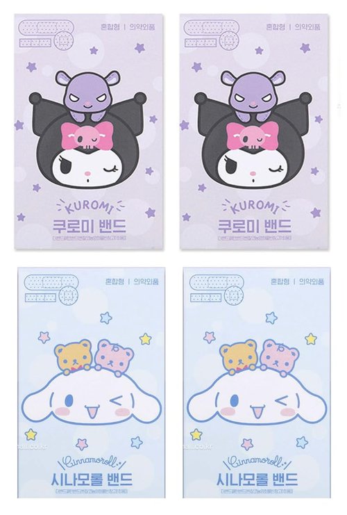 Kuromi&Cinnamoroll's Mixed Sizes Bandages Set of 48-4 Boxes with 12 Each - Officially Licensed