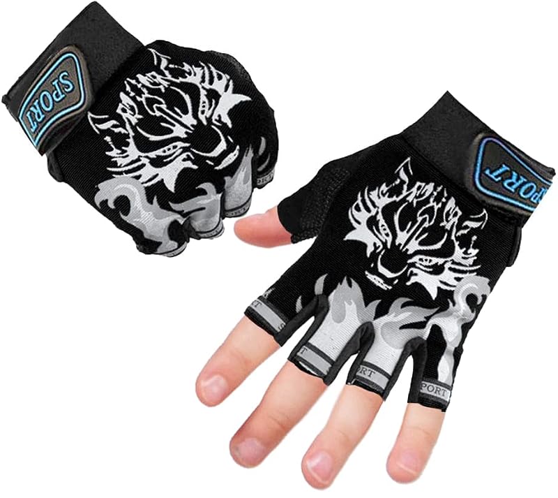 Kids Cycling & Fishing Gloves - Black, Medium - Non-Slip Grip, Breathable, Adjustable Wrist