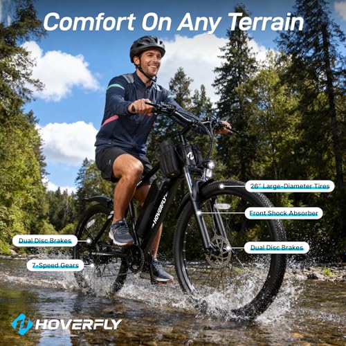 Hoverfly 26 Inch Matt Black Electric Bike 750W Motor 20-40 Mile Range Adults