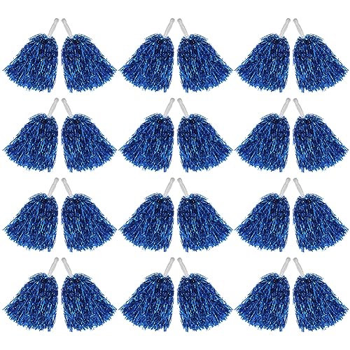 Blue Hooshing 100 PCS Metallic Cheerleading Pom Poms with Plastic Handles for Sports & Cheer Squad