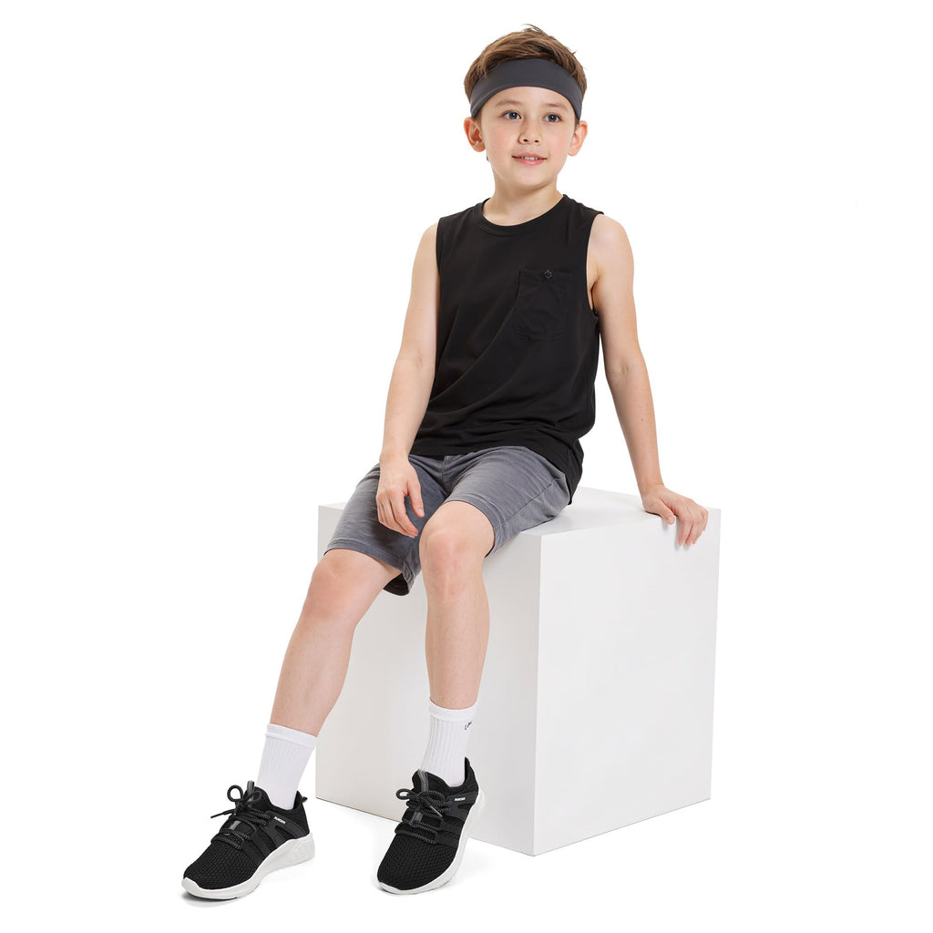 RUNSIDE Boys Girls Tennis Shoes Kids Lightweight Breathable Sneakers Lace-up Running Athletic Shoes for Toddler/Little Kid/Big Kid Black White