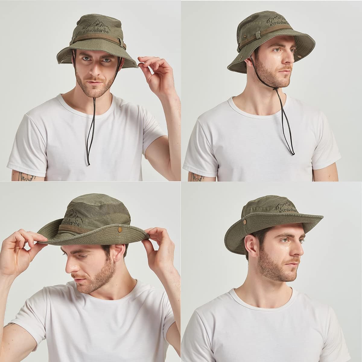 Sun Hat for Men - Cotton Embroidered Wide Brim Bucket Hat for Summer Outdoor Protection | Foldable Safari Design