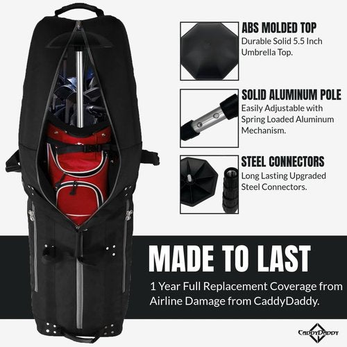 North Pole Golf Club Protector Travel Support Arm | August 2024 - New Upgraded Model Stronger Attachment Mechanism, Custom ABS Molds & Improved Impact Stress Points | 1 Year Full Replacement Coverage