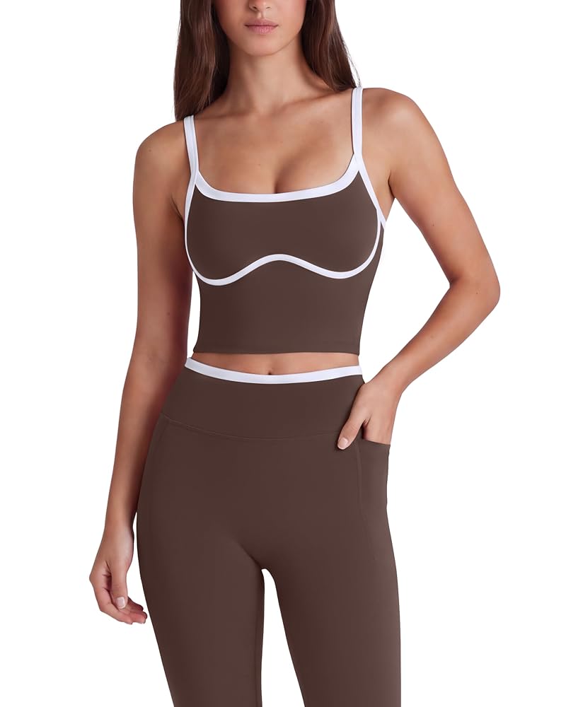 SUUKSESS Color Block 2-Piece Gym Set Women’s Yoga Pilates Outfit Brown Medium