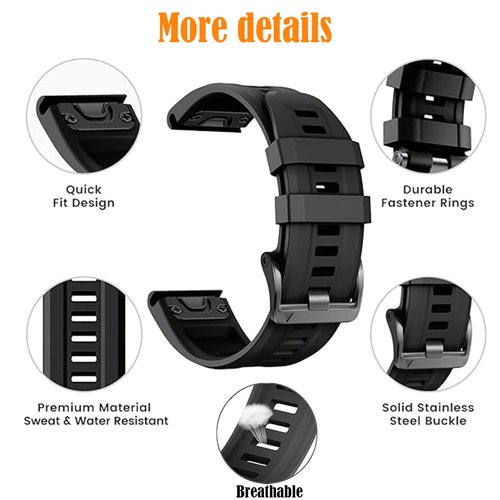 2 Pack Waterproof Band Compatible with Garmin Fenix 5X / 6X / 7X Watch Band, QuickFit 26mm Band for Fenix 7X Pro / 6X Pro / 5X Plus / Tactix Delta (White/Orange)