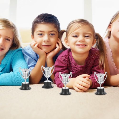 Kisangel Mini Trophy Cups - 10 Pcs Plastic Award Trophies for Kids | 3.22 Inch Silver Winner Awards