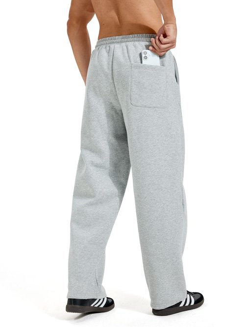 ZUY Men's Baggy Fleece Sweatpants Cotton Lounge Open Bottom Athletic Pants Straight Leg Drawstring with Pockets Light Grey L