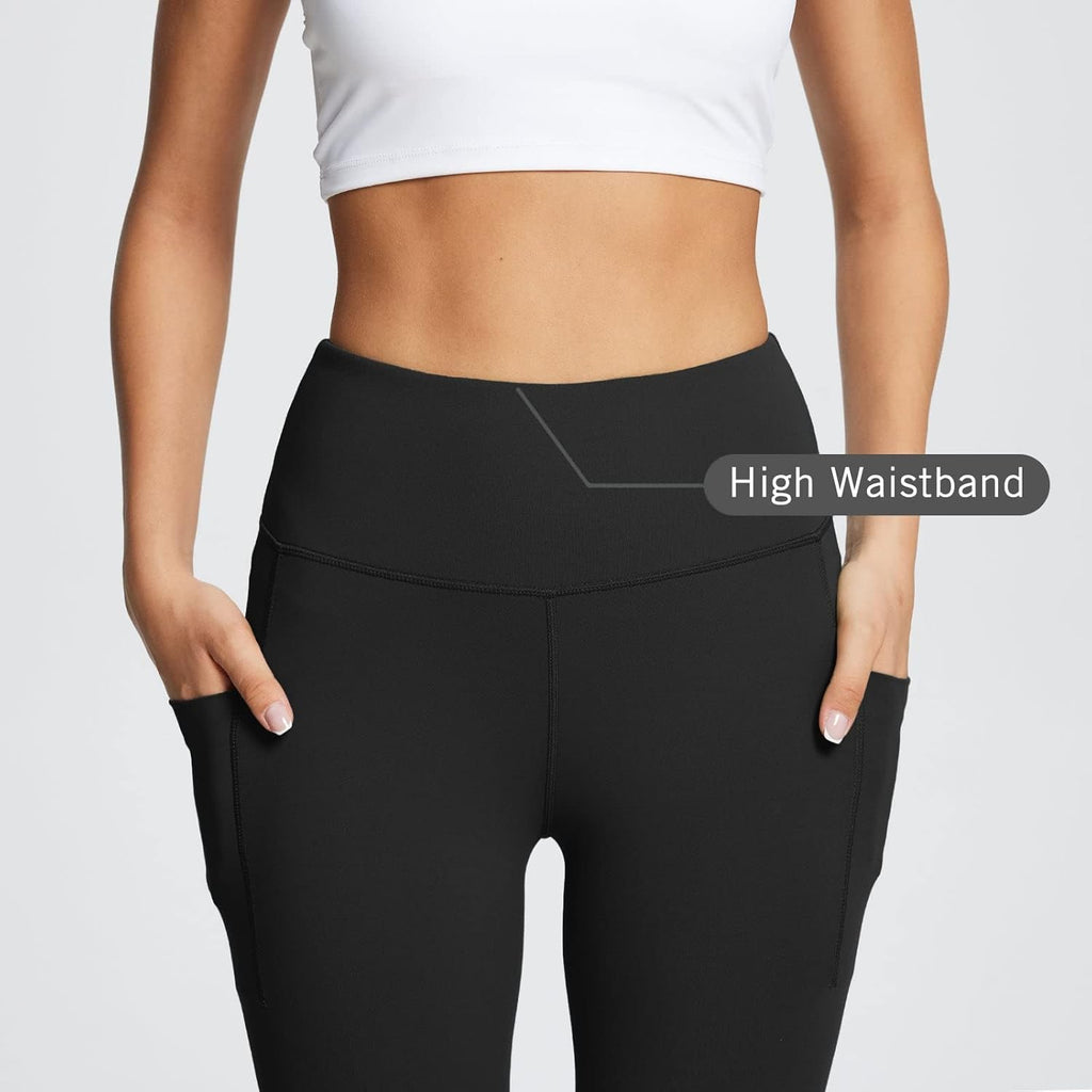 Baleaf Women's High-Waisted Leggings - Ultra Soft Tummy Control with Pockets | Black 7/8 Athletic Yoga Pants