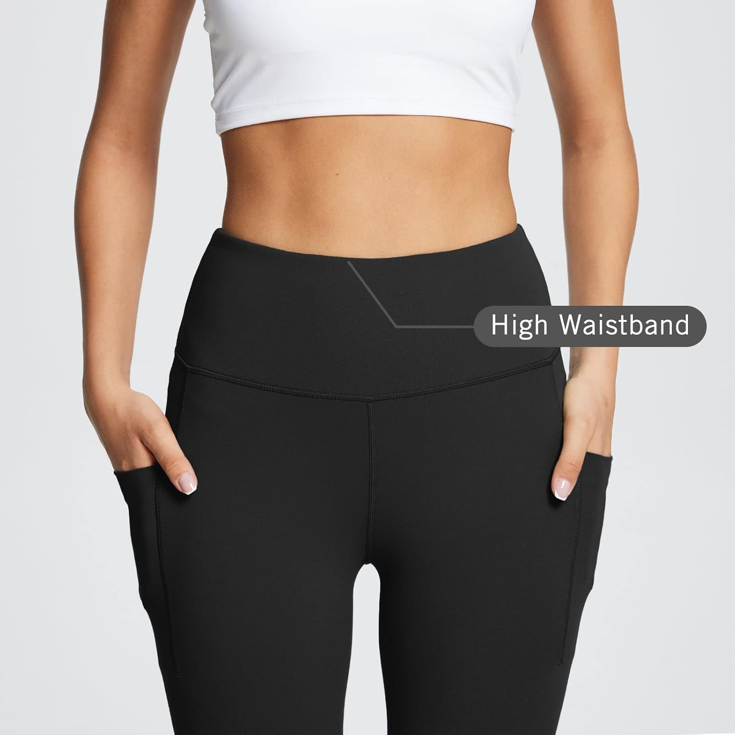 Baleaf Women's High-Waisted Leggings - Ultra Soft Tummy Control with Pockets | Black 7/8 Athletic Yoga Pants