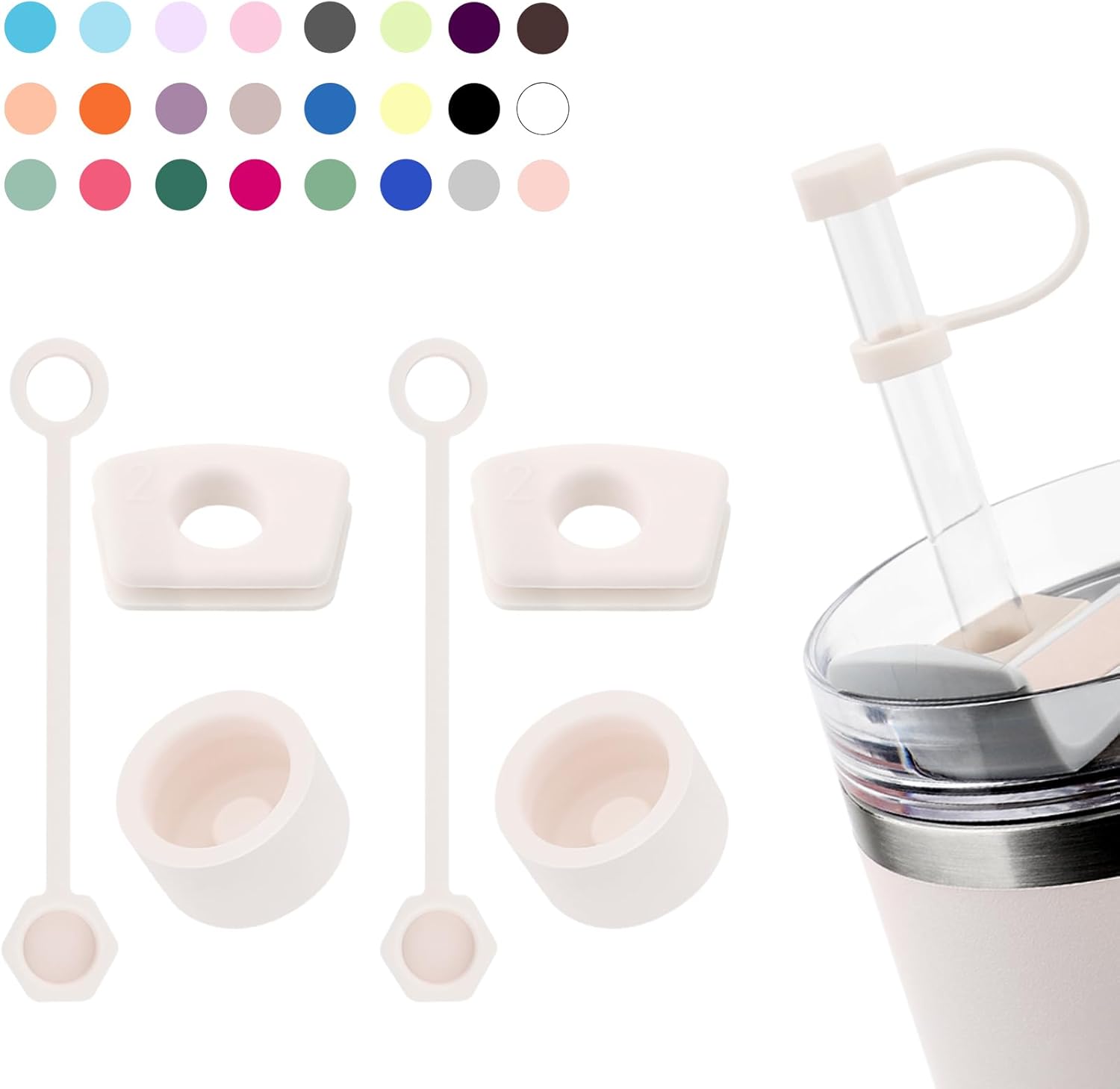 Silicone Spill Stopper Set - Compatible with Stanley Cup 2.0 | 30oz & 40oz with Straw Cover (Set of 2, Rose Quartz)