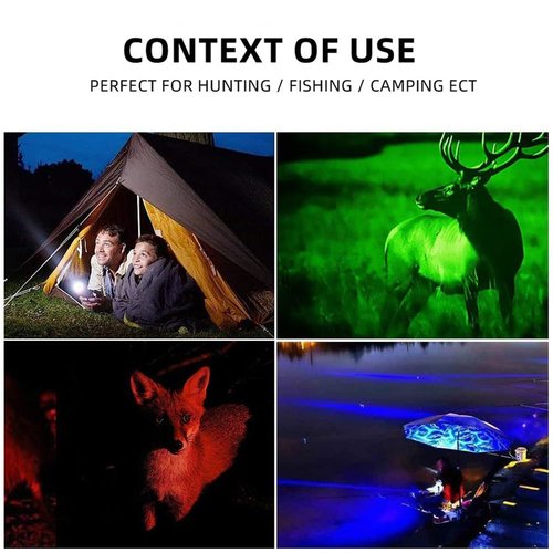 ALONEFIRE SV96 RGBW Multi-Color LED Flashlight USB-C Rechargeable Zoomable Red Green Blue White Light for Astronomy Hunting with Battery