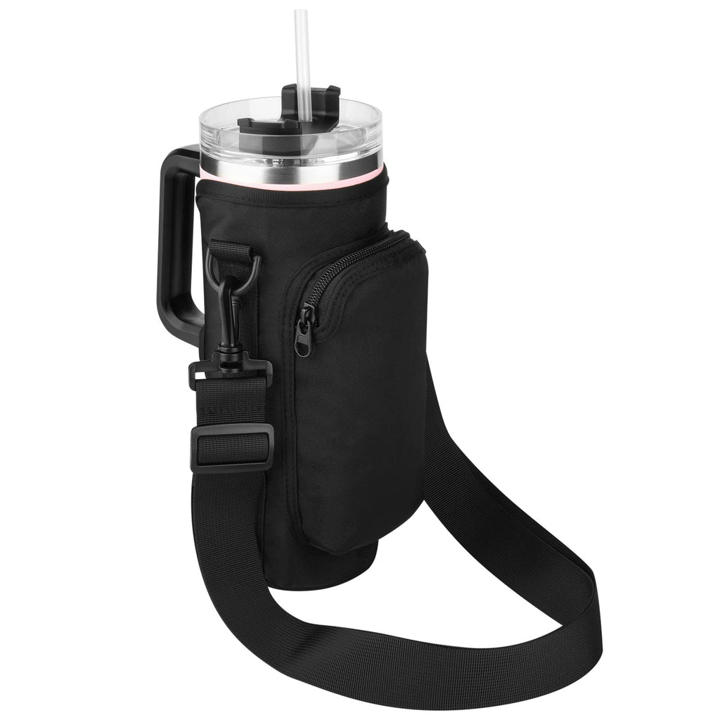 Xxerciz Water Bottle Carrier Bag with Phone Pocket for Stanley 40oz Tumbler with Handle, Water Bottle Holder Pouch with Adjustable Strap, Stanley Cup Accessories for Hiking Travelling Camping