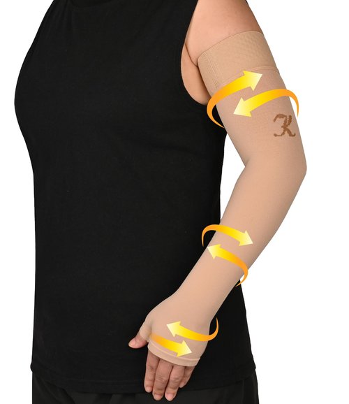 KEKING Lymphedema Compression Arm Sleeve with Gauntlet for Women Men, 20-30 mmHg Medical Graduated Compression Arm Brace, Full Arm Support Brace for Pain Relief, Arthritis, Swelling, Single Beige XL