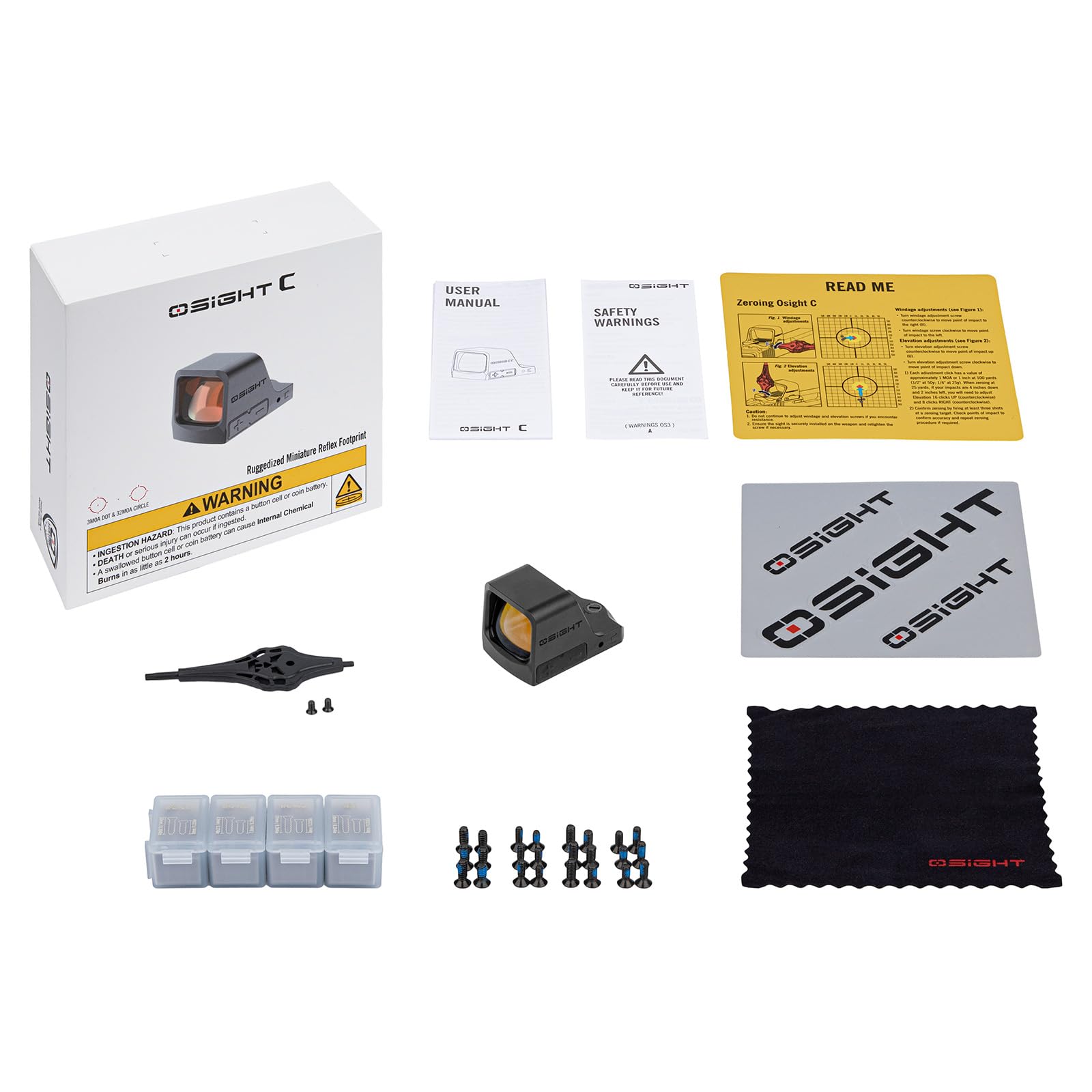 Osight C Micro Red Dot Sight, 3 MOA Dot & 32 MOA Circle Reticle, 407c/507c Footprint Open Reflex Sight, Parallax-Free Durable Sights for Full-Sized Setups