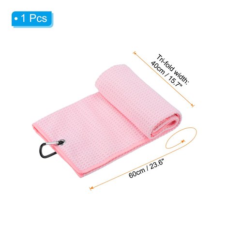 PATIKIL 24"x16" Tri-Fold Golf Towels, Waffle Pattern Towels Soft Fiber Strong Water Absorption with D Clip for Golf Lovers, Pink