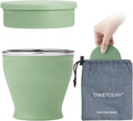 TakeToday Collapsible Travel Cup - 8 oz Silicone Foldable Water Cup with Lid & Waterproof Bag | Green