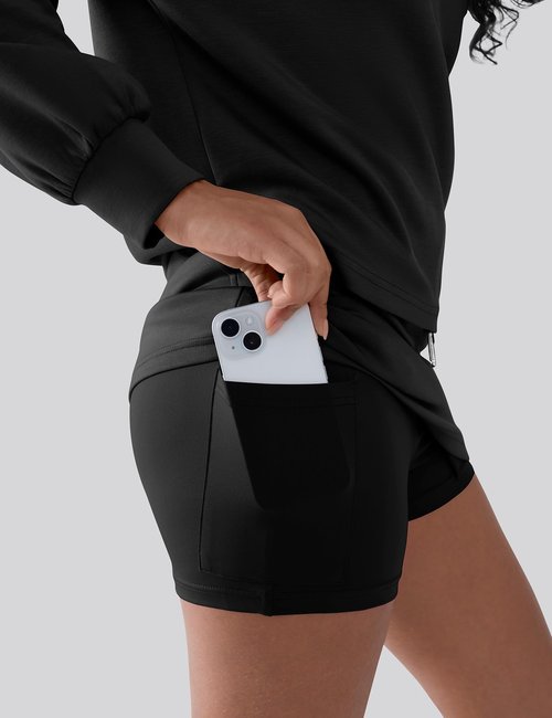 SHESHOW 2 Piece Skirt Set for Women Casual Quarter Zipper Long Sleeve Top and Tennis Skorts for Woman Black M